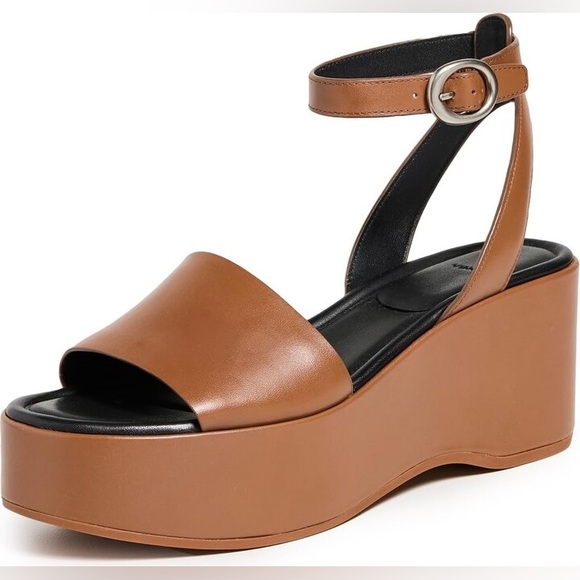 NEW VINCE PHILLIPA LEATHER PLATFORM SANDALS IN SEQUOIA BROWN 8.5 - Picture 3 of 10